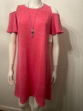 BOBBIE BROOKS Stretch Summer Dress Cold-Shoulder Knit Swing Dress - Coral Pink